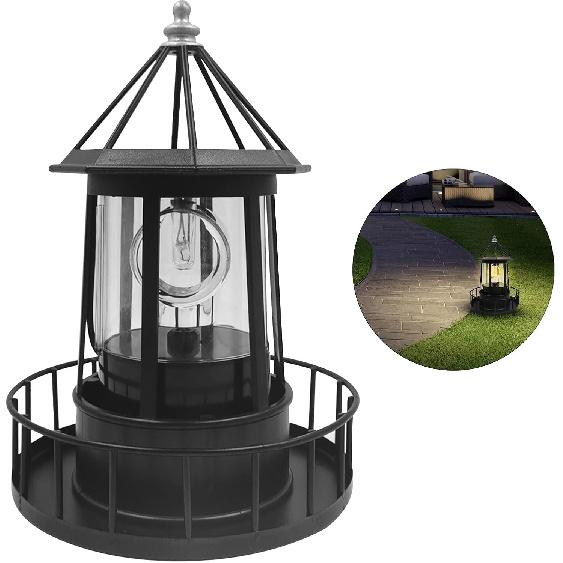 LED Solar Powered Lighthouse, 360 Degree Rotating Solar Lighthouse Outdoor, IP65 Waterproof Solar Lighthouse Garden Courtyards Lamps for Patio Garden