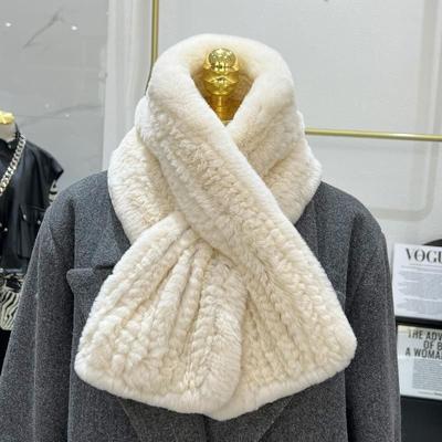 Versatile Korean Style Winter Thickened Plush Warm Faux Fur Cross Neck Warmer Double-sided Autumn Winter Fur Collar Faux Rabbit Fur Scarf