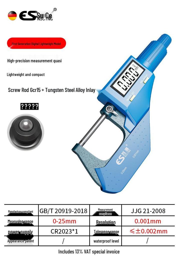 High-Precision Micrometer Gauge for Outer/Inner Diameter & Thickness Measurement