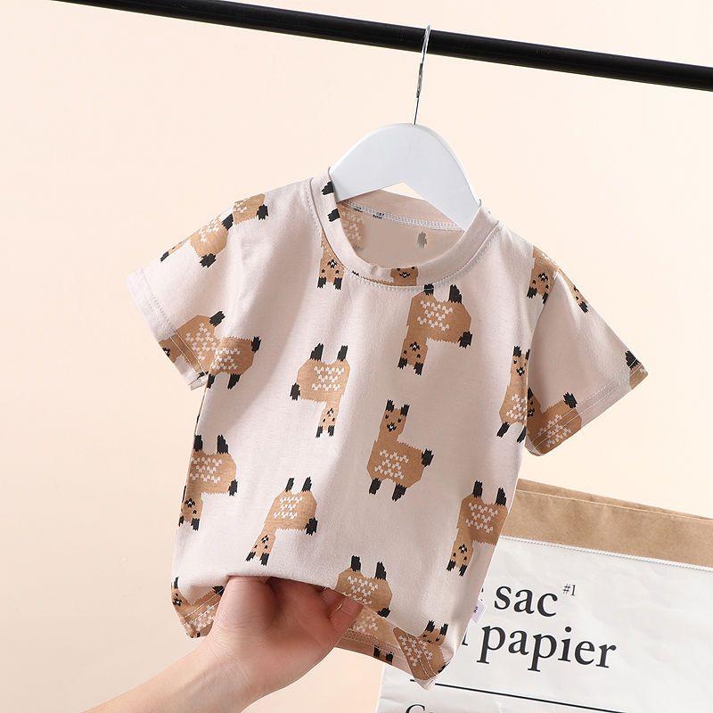 

Детские футболки Футболки с коротким рукавом Летняя мода Топы для мальчиков и девочек Летняя одежда 130 бежевый