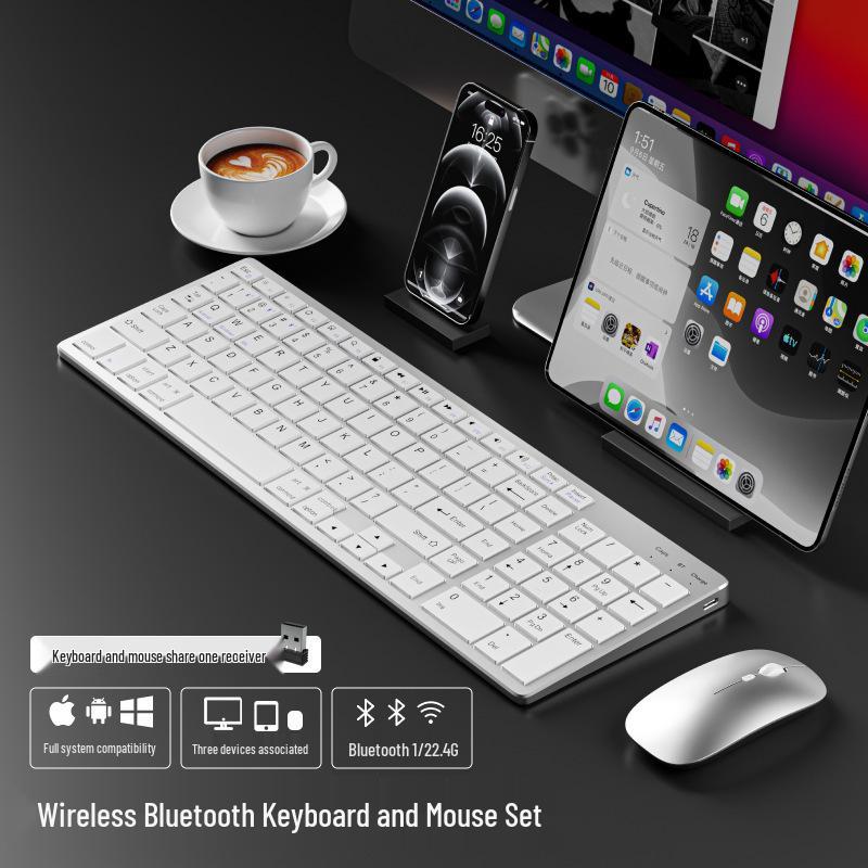 Thin Dual-Mode Wireless Bluetooth Keyboard & Mouse Set for MacBook, Laptop, Phone, iMac