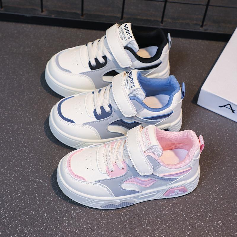 2025 Autumn New Children's Leather Sneakers Academy Style Boys Middle Children's Little White Shoes Girls' Casual Shoes