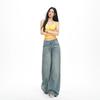 Spring Summer Vintage High Waist Slim Drape Straight Floor Wide Leg Denim Pants For Ladies Casual Pants Oversize Denim Trousers