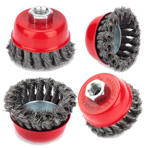 Disc Grinder Wire Brush, Brass Brush, Rust Removal, Cup Wire Brush Attachment, M14 Nut, Hex Shank, Rust Removal, Paint Stripping, Outer Diameter 75mm,