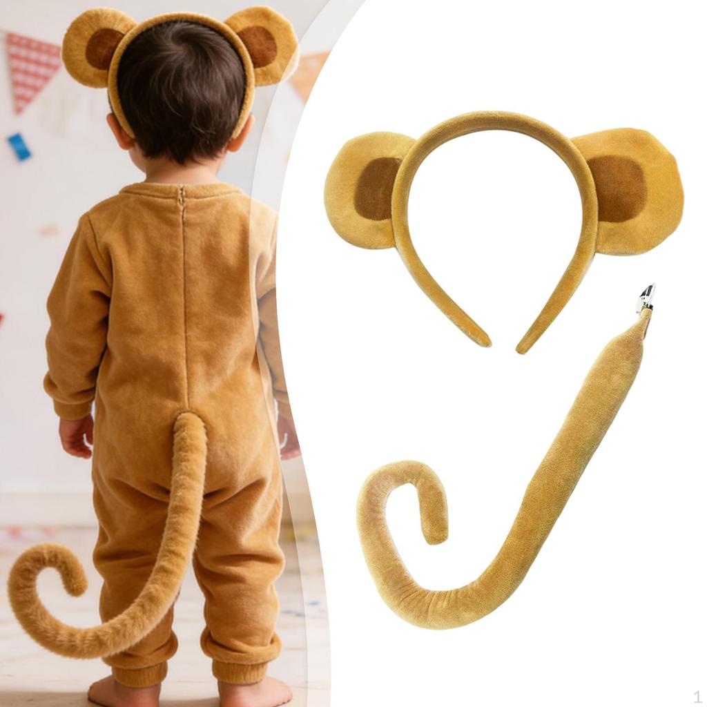 Zestaw Uszu i Ogonu Małpy Uroczy, Akcesoria Kostiumowe na Imprezy Tematyczne Zwierzęta