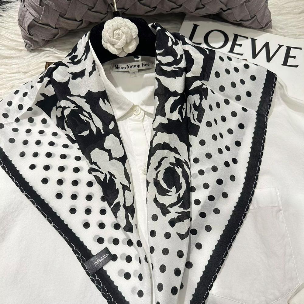 Beige Green Women 100% Silk Scarf Headscarf Fashion Floral Design Square Scarves For Hair 65*65Cm Fashion Neck Scarf Hijab