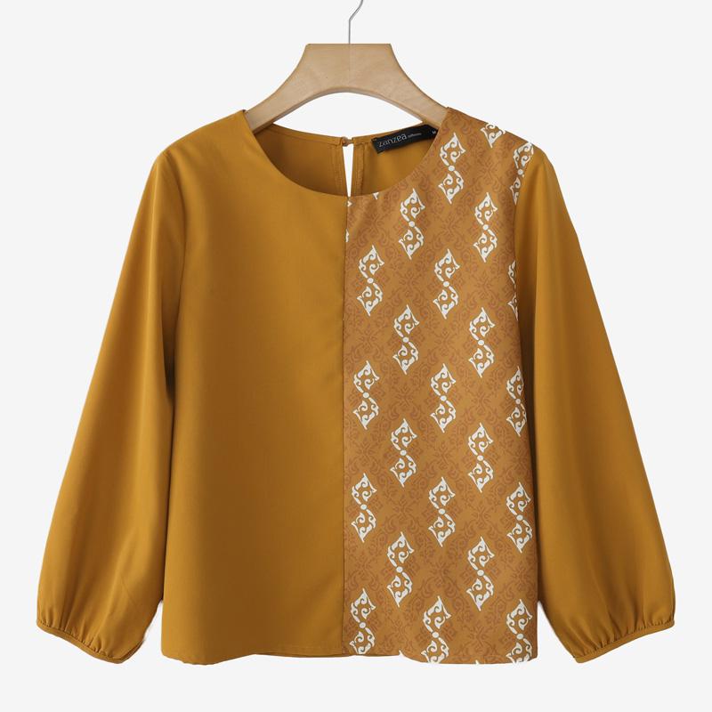 

ZANZEA Women Print Patchwork Loose Casual O-neck Long Sleeve Blouse S жёлтый