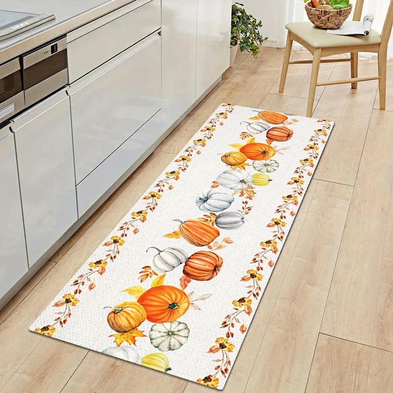 

Thanksgiving Pumpkin Maple Leaf Kitchen Mat Home Entrance Doormat Decor Hallway Balcony Runners Rugs Bedroom Non-slip Floor Mat 40x60cm 16x24inch