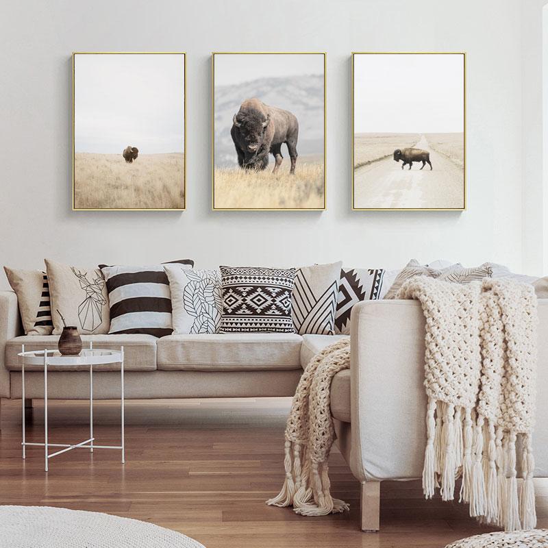 Buffalo Wall Art Bison Poster and Print Highland Cattle Painting Americana Southwestern Farm Wall Picture for Living Room Decor