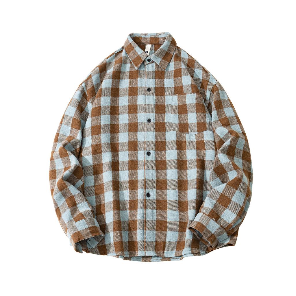 Autumn Men'S Plaid Abraded Thickened Long Sleeve Shirt Men'S Casual Shirt Jacket