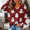 Women's V-Neck Long Sleeve Christmas Printed Lightweight Top for Spring and Summer