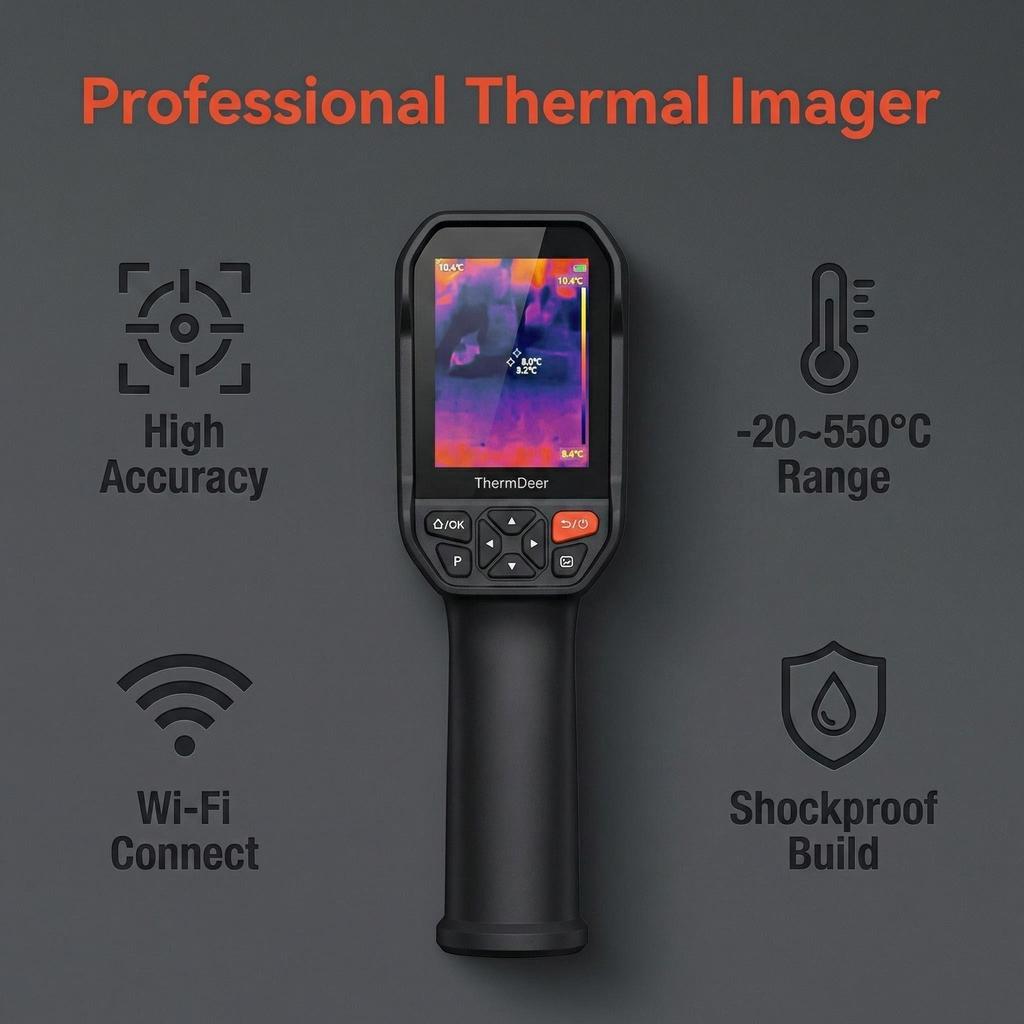 Termocamera a infrarossi portatile ThermDeer, Schermo LCD da 2,8" 320 x 240 Fotocamera termica, Risoluzione TISR 240 x 180, Fotocamere a infrarossi portatili da 25Hz