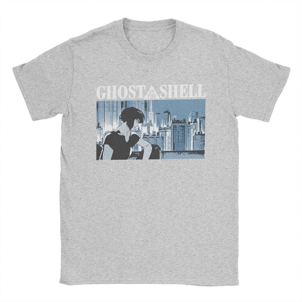 Men Ghost In The Shell T Shirts Anime Pure Cotton Clothes Casual Short Sleeve Round Neck Tee Shirt Plus Size T-Shirt