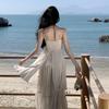 Neck Tube Top Seaside Vacation Dress, High-end Feeling, Big Swing, Elegant Fairy Gas Photo Suit Skirt