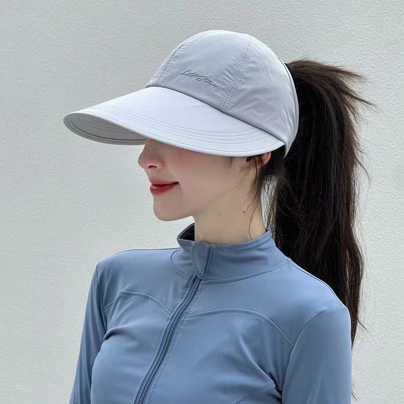 Cap Wide Brim Embroidered Empty Top Baseball Cap Women's Summer Outdoor Sports Can Be Tied High Ponytail Sunshade Quick Drying Breathable