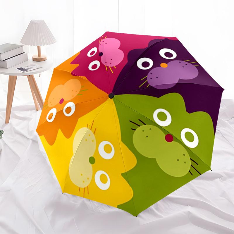 1pc Colorful Cats Fashionable Automatic Opening/Closing Folding Umbrella with 8 Bones, Windproof Portable, Daily Use017