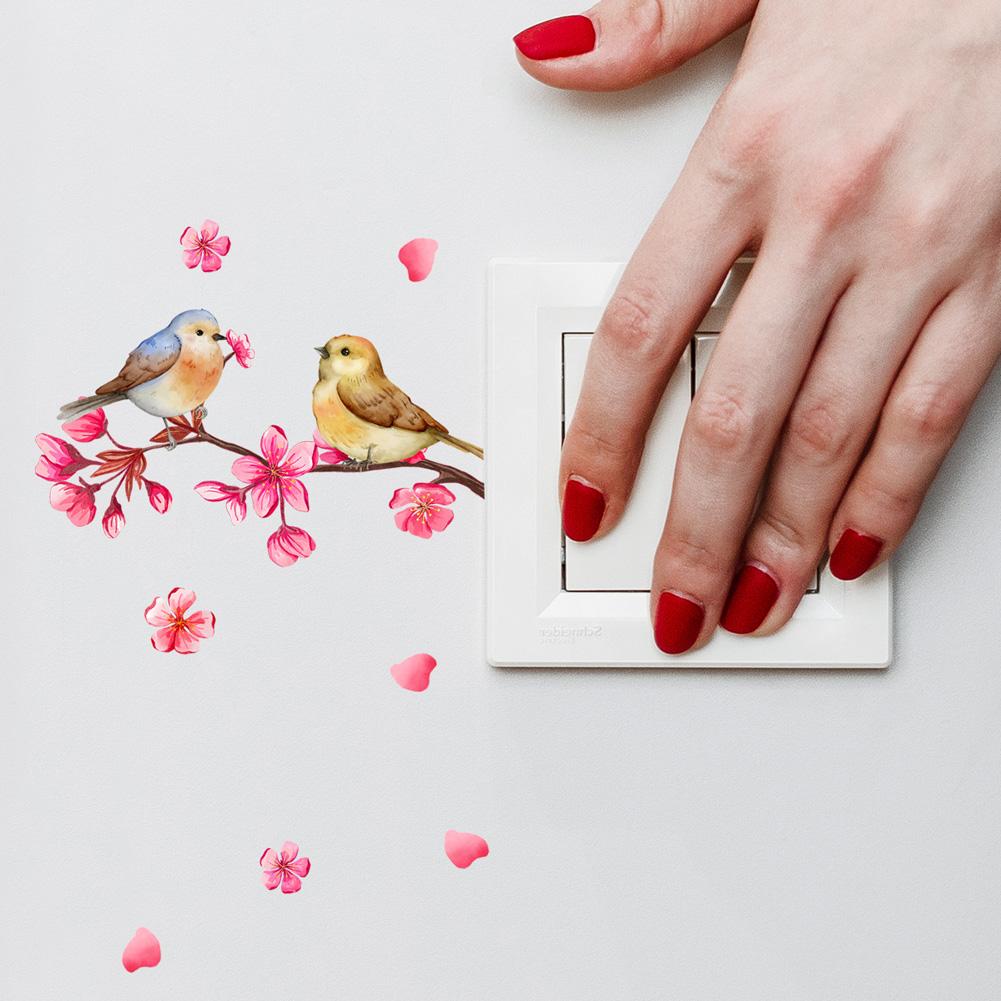 Cartoon Panda Bird Flower Switch Sticker Kids Room Bedroom For Wall Decoration Mural Self-adhesive Home Decor Cute Animals Decal