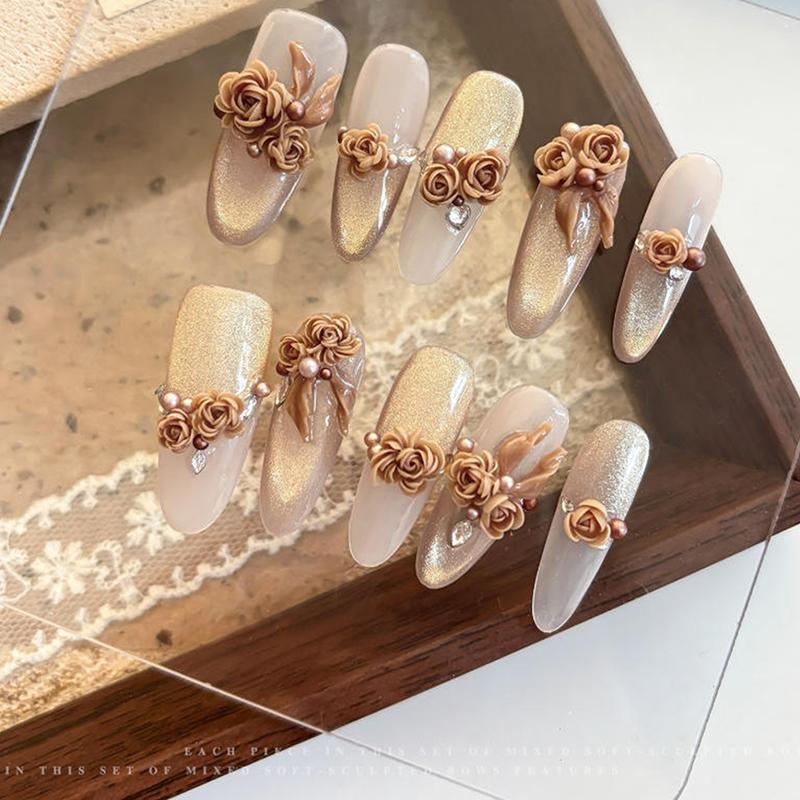 50Pcs 3D Mix Sizes Beautiful Blossoming Rose Flowers Leaf Resin Adhesive Nail Art Rhinestones Decorations Manicure Kawaii Charms