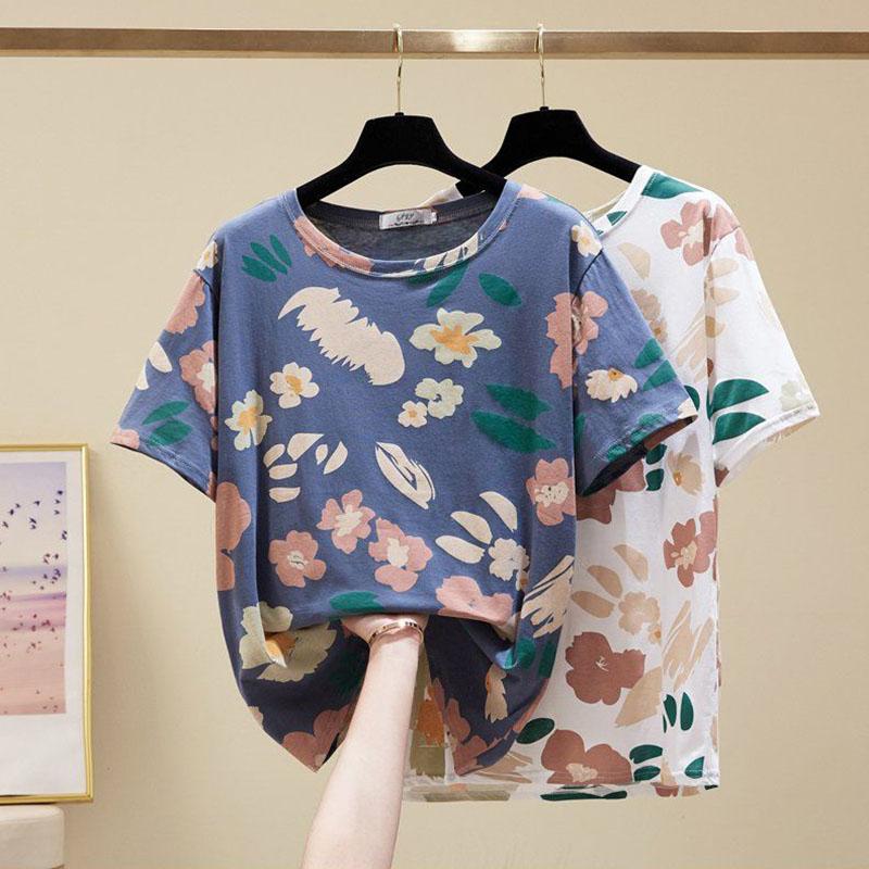 Large Size T-shirt Women Summer Loose Cotton Bottoming Shirt Round Neck Pullover Short Sleeve Tops