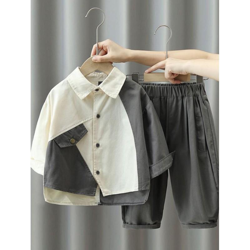 Kids Boys Spring and Autumn Set Handsome Boys Long Sleeve Shirt +pants Two Piece Set