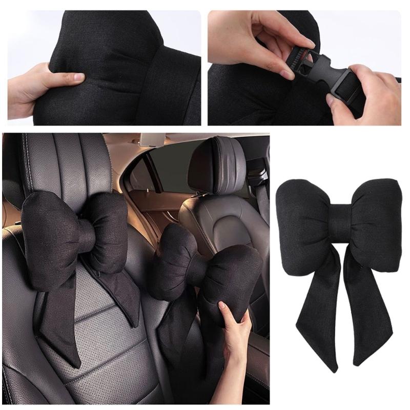 Car Seat Headrest Neck Rest Cushion Bowknot Car Neck Pillow Soft Neck Support Car Seat Back Pillows Neck Pain Relief