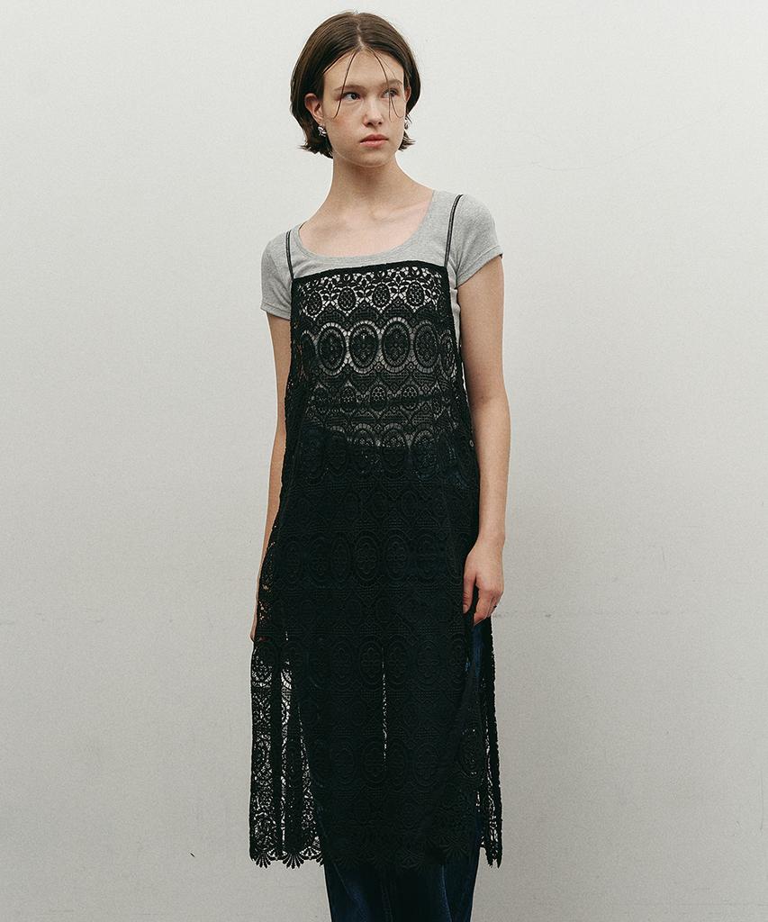 MAKE A TOAST Flower Crochet Layered Dress Black Mbefop004Bk