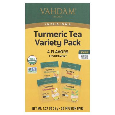 VAHDAM India, Infusjoner, Urtete, Gurkemeie Variasjonsboks, Koffeinfri, 20 Infusjonsposer, 36g (1,27 oz)