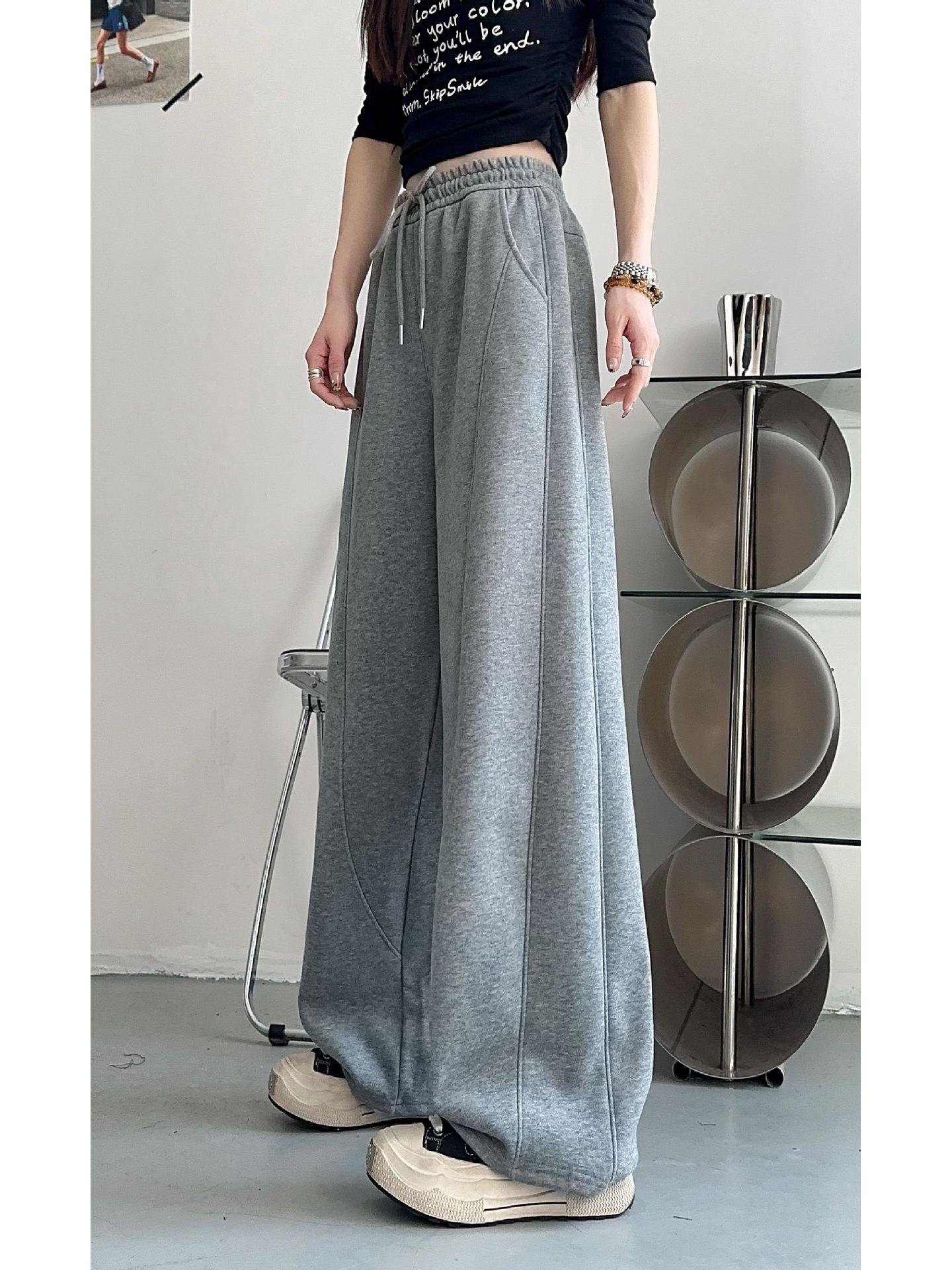 

Женские зимние флисовые широкие спортивные штаны 2025 года L серый