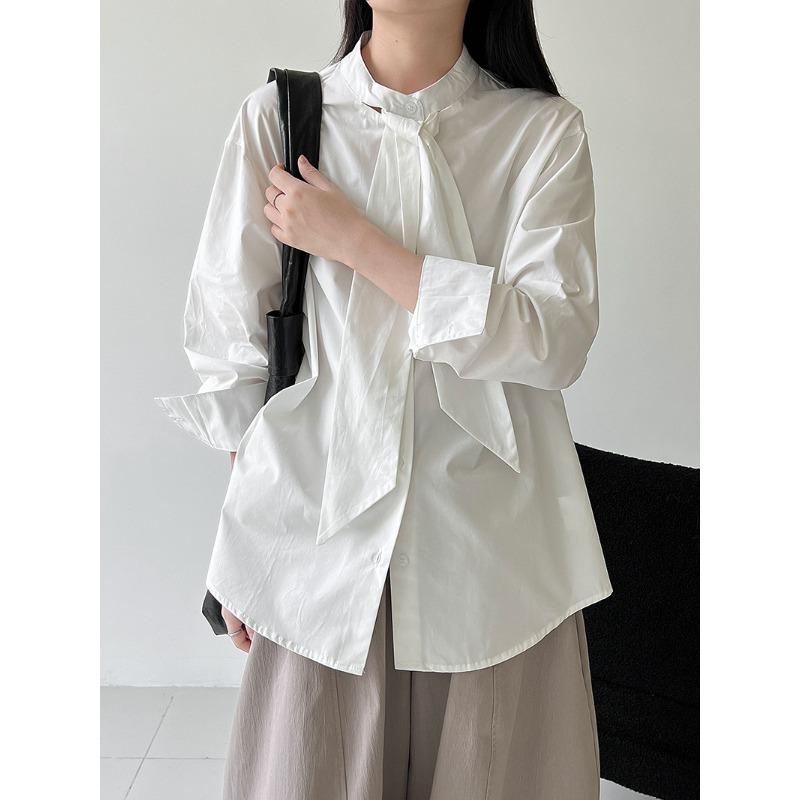Luxi, Korean Design Sense Tie Solid Color Shirt Women's New Temperament Loose Casual Shirt