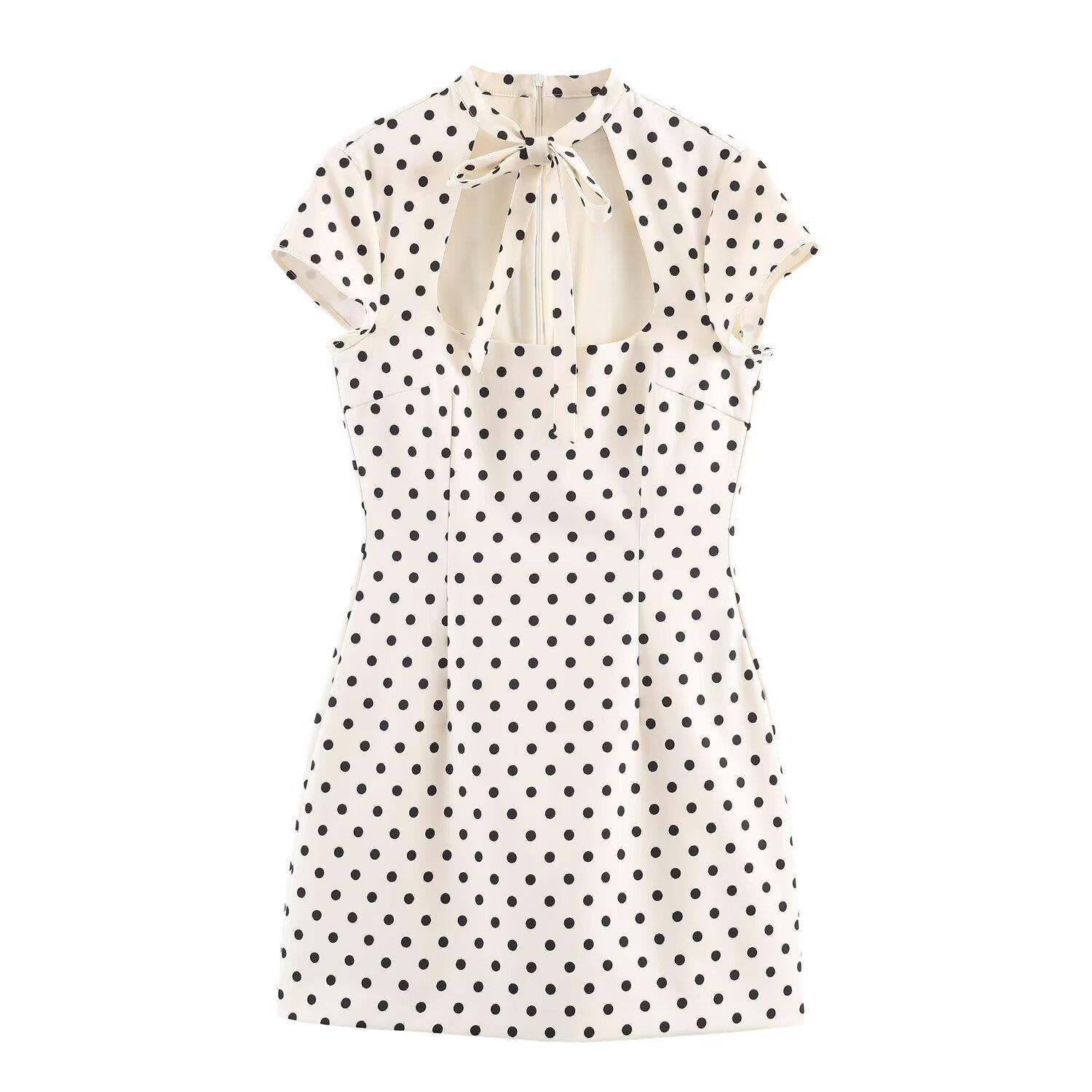 2026 European Spring Women s Bow Short Sleeve Dress Small