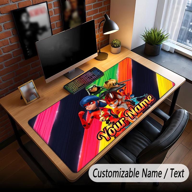 Custom Name Text Big Mouse Pad,Miraculous Ladybug Soft Non Slip Extended Desk Mat For Home Office