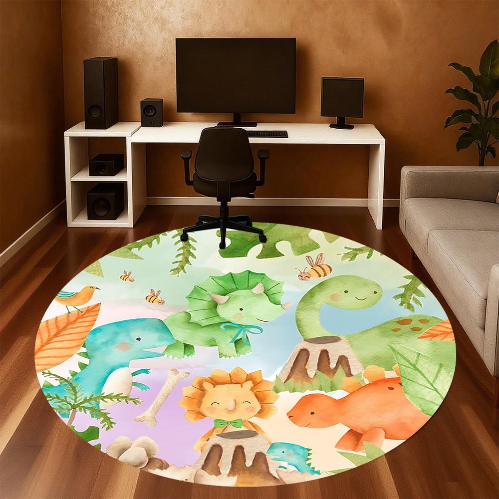 1pc Dinosaur Prehistoric Round Chair Mat Area Rug - Non-Slip, Floor Mat for Office, Bedroom, and Indoor Decor C1125346