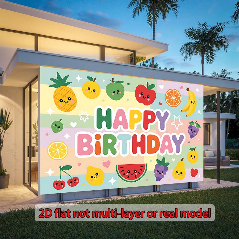 2D Plane Cute Fruit Birthday Celebration Background Fabric Birthday Party Decoration Polyester Fiber