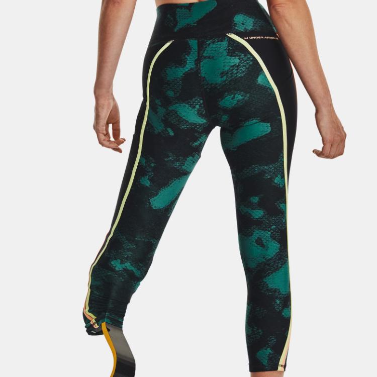 Under Armour Project Rock Printed Compression Capri Pants Women Bottoms Teal 1377954-722