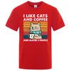 I Like Cats And Coffee Street Funny T-Shirt For Men Fashion Casual Loose Cotton Clothing Crewneck Breathable Tshirt Hip Hop Tees