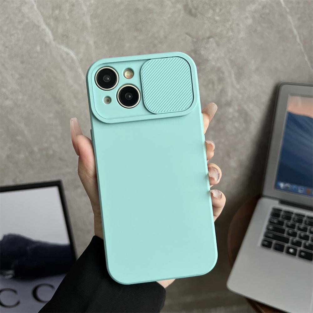 Fashion Solid Color Slide Camera Protection Soft Silicone Case For iPhone 16 15 14 Plus 13 12 11 Pro Max XS XR 7 8 Bumper Cover