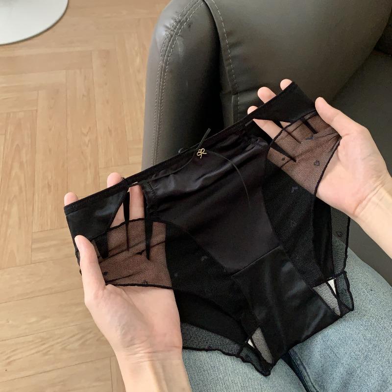 Ladies Spring Summer Sexy Lace 10A Anti-bacterial Love Mesh Low Rise Panties