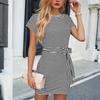 Women's Casual Fashion Sexy Round Neck Cap Sleeve Waist Striped Dress