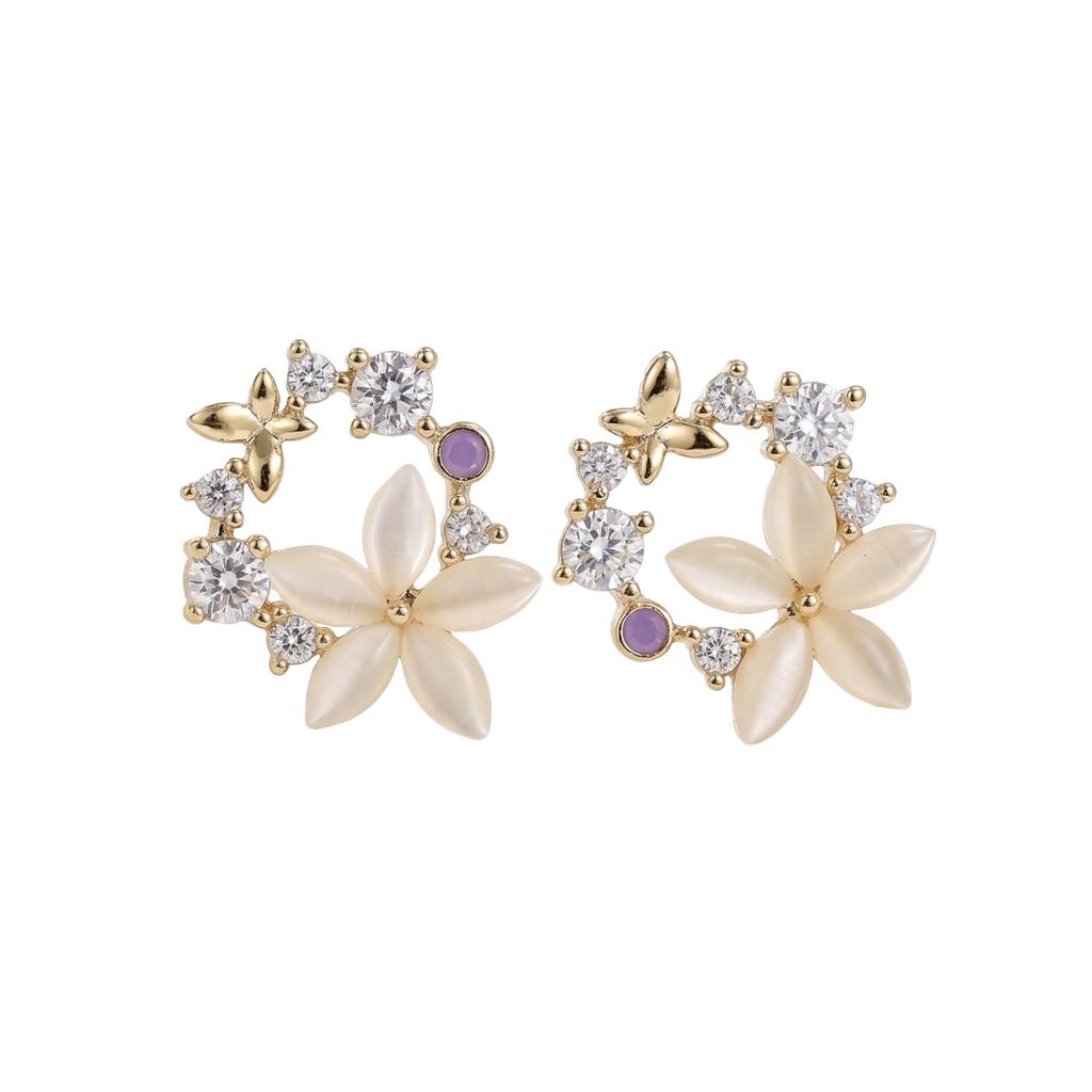 Geometric Sweet Five Petal Flower Zircon Stud Earrings Women European American High End Daily Dating Jewelry Gift