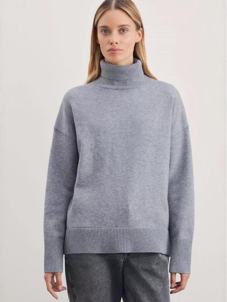 2025 Autumn/Winter High Neck Women's Solid Color Knitted Sweater European & American Style
