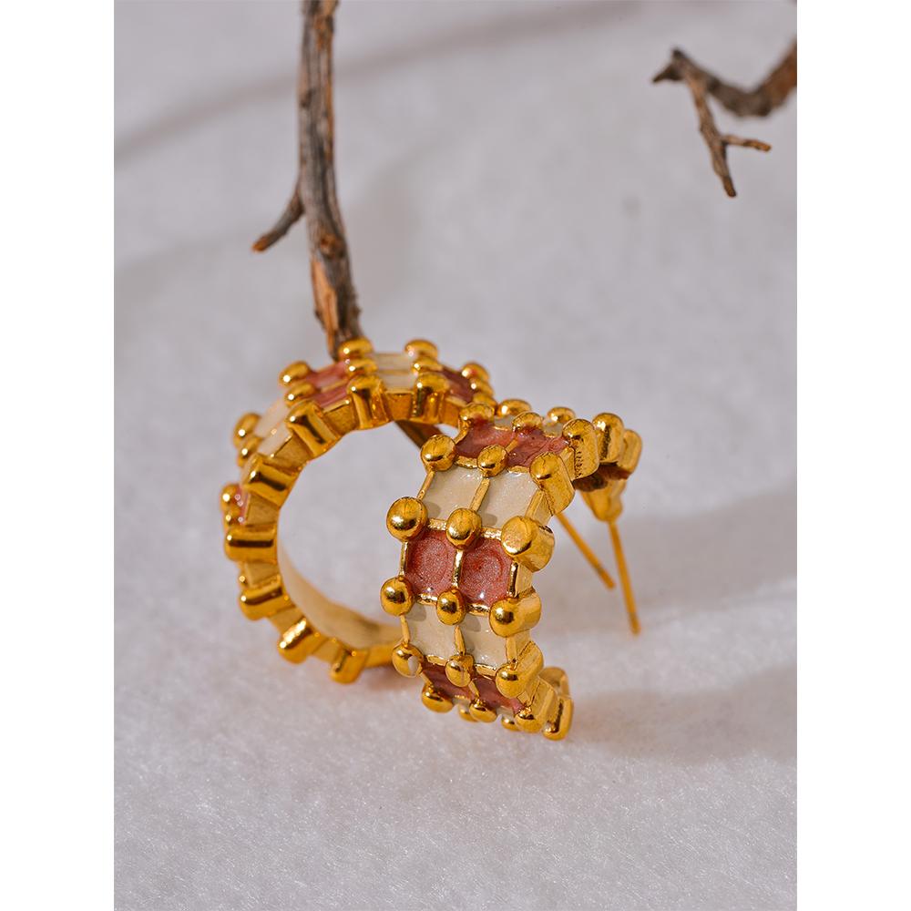 Yhpup Fashion Enamel Stainless Steel C-Shape Geometric Unusual Earrings Gold Color Charm Metal Versatile Jewelry Bijoux Femme