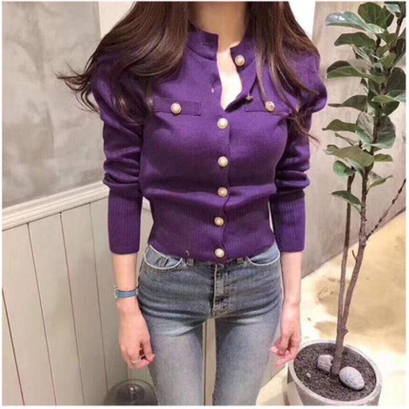Skinny knitted cardigan women's short slim spring and autumn new sweater retro long-sleeved small coat top