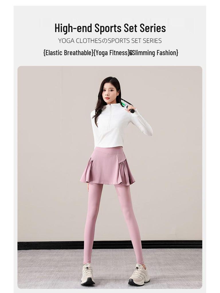 Women's Autumn/Winter 2025 Casual Tennis & Badminton Set with Long Sleeve Top, Yoga Skirt, and Pants.