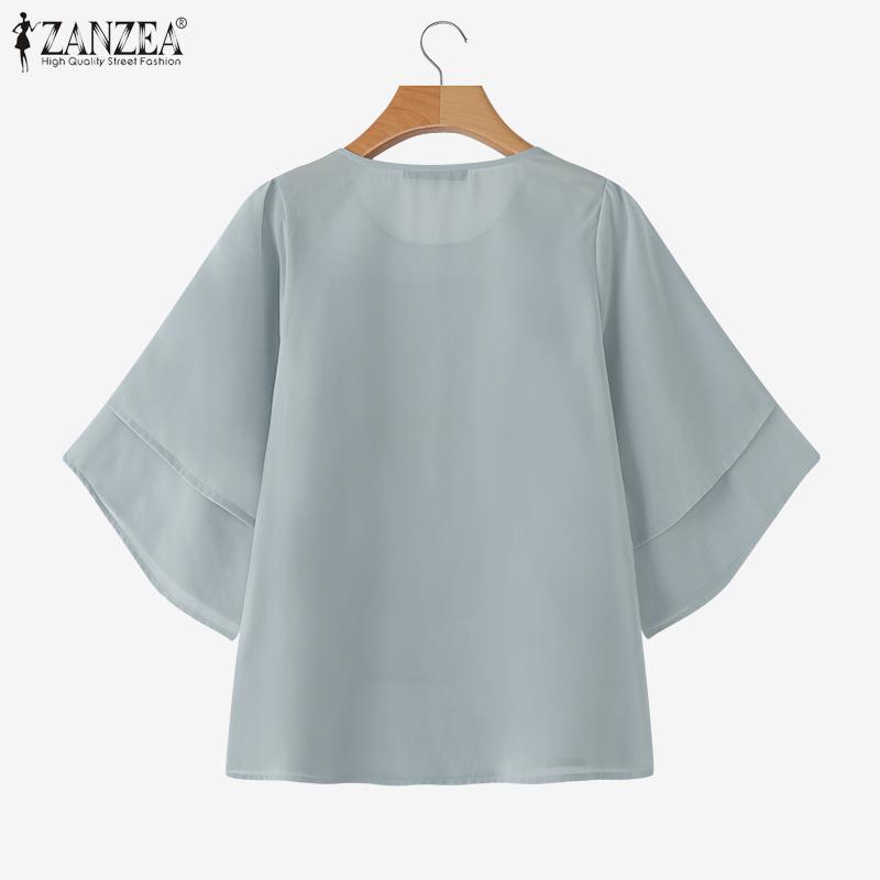 ZANZEA Women Casual Round Neck Ruffles Sleeve Loose Blouse