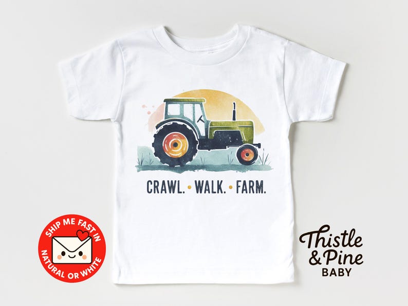 Crawl Walk Farm Toddler Tee - Baby Farmer Outfit - Tractor Bodysuit for Boys - Country Baby Shower Gift 130