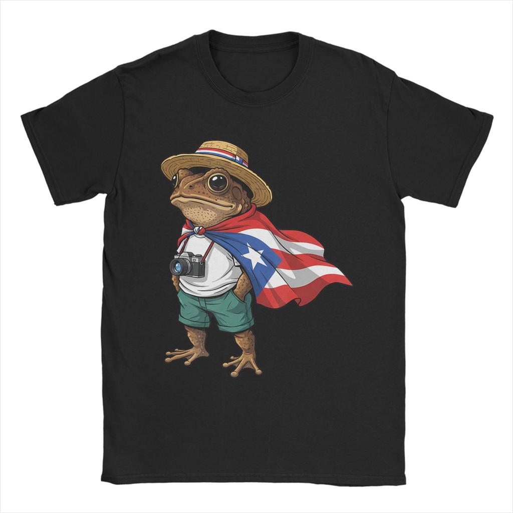 Coqui Frog Puerto Rico Flag Puerto Rican TShirt for Men Round Neck Cotton T Shirt  Short Sleeve Tee Shirt Big Size Clothing