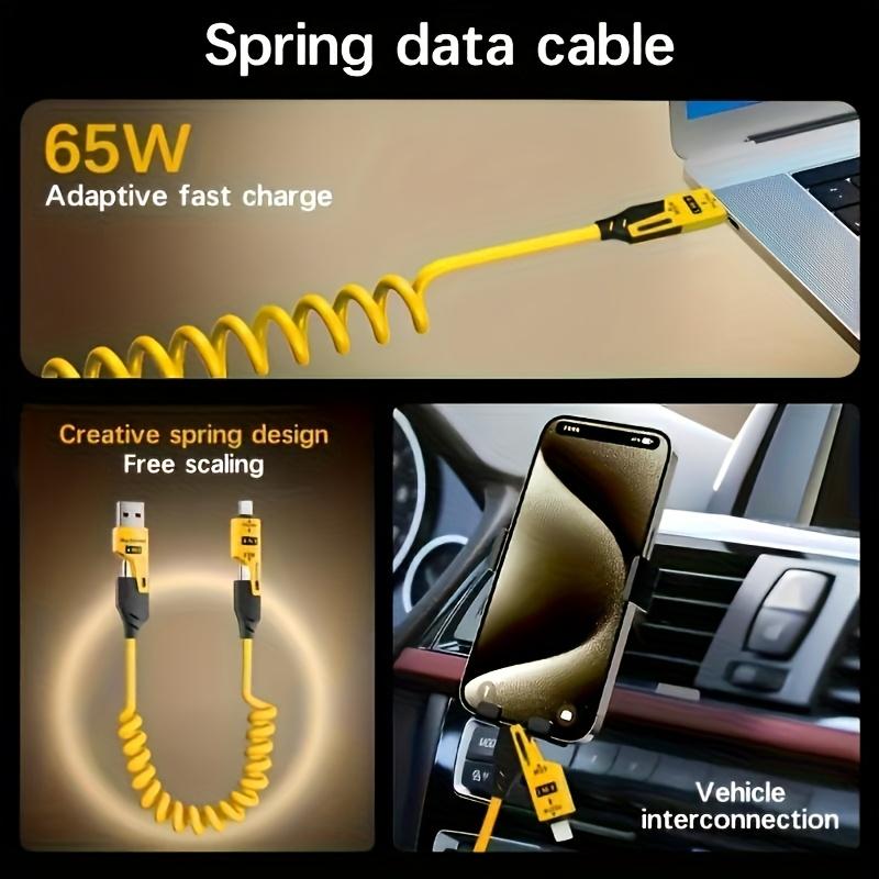 3pcs 4-in-1High-Speed Charging Cable USB Cable Travel Car Charging The Best Choice Spring Telescopic Charging Cable for SamSung Xiaomi for Huawei OPPO