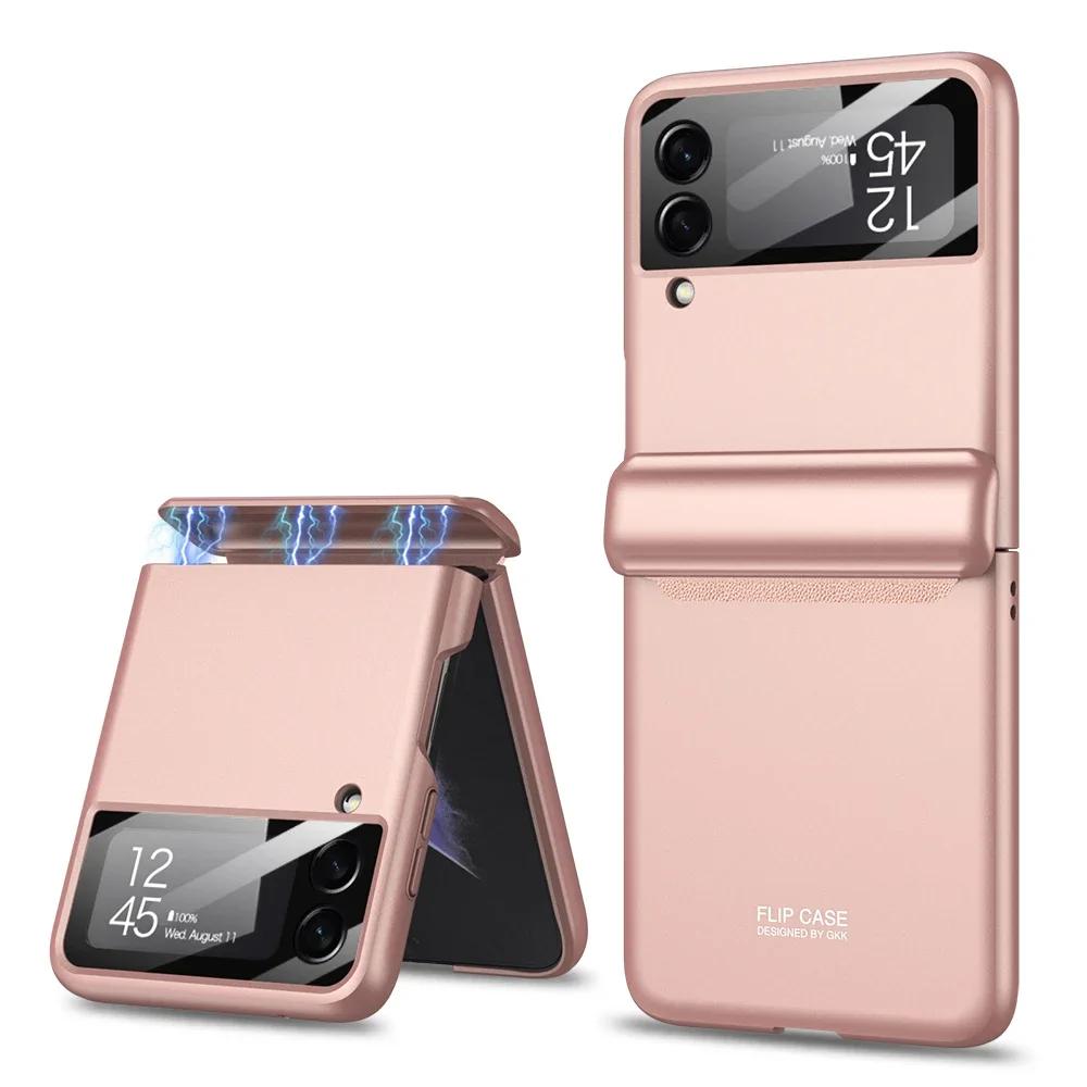 

Магнітний чохол Flip5 Flip6 для Samsung Galaxy Z Flip 6 5 4 3 Повний захист шарніра Розкішна кришка-панель Захисне скло для камери на Z Flip 3 4 For Galaxy Z Flip 5 рожевий