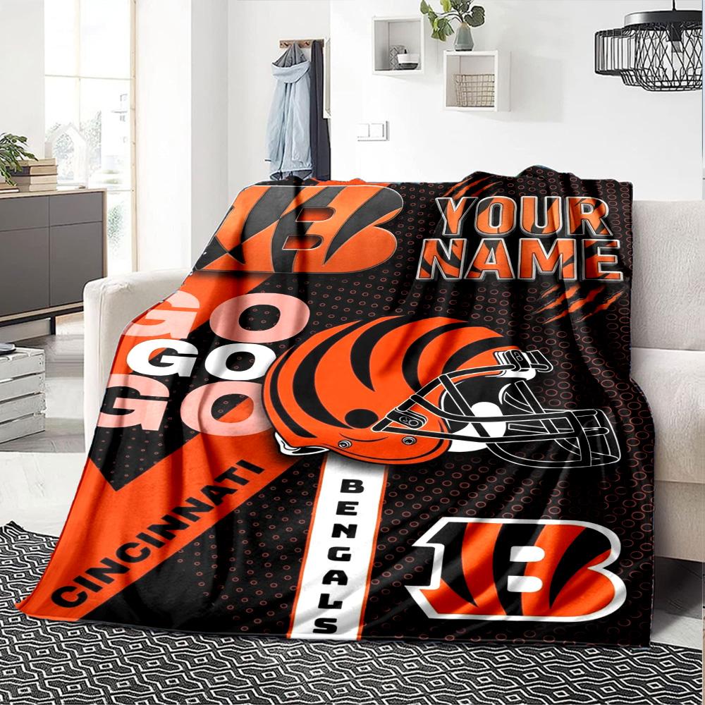 Name Custom Cincinnati Bengals Print Flannel Blanket High Quality Warm Comfortable Cover for All Seasons Perfect for Gifts Home Decor