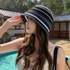 Striped Knitted Hollow Fisherman Hat UV Protection Breathable Straw Bucket Cap Big Eaves Multicolor Thin Sunshade Hat Travel